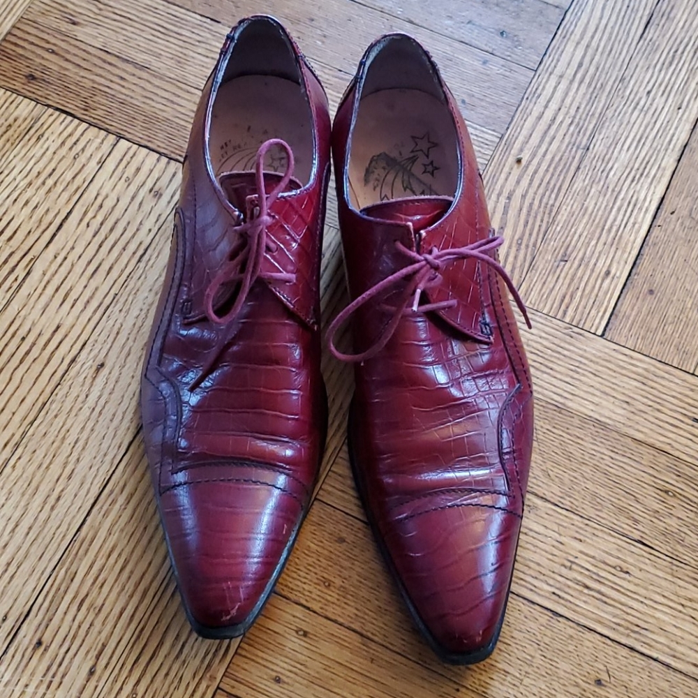 Fluevog Red Crocodile Leather Oxfords Men's 9